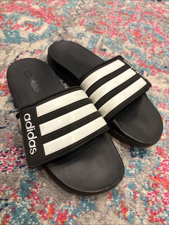 adidas Other - adidas Black and White Kids Slide Sandals with Three Stripes